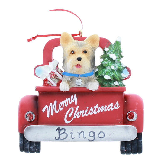 Yorkie in Back of Truck Ornament