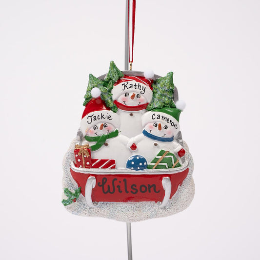 Snowman on Sled Family of Three