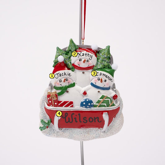 Snowman on Sled Family of Three