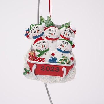 Snowman on Sled Family of Five