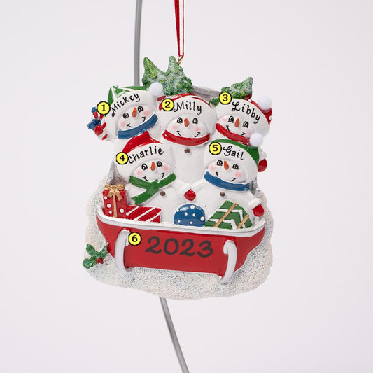 Snowman on Sled Family of Five