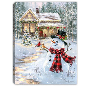 8X6 Cottage In The Snow Lighted Easel Back