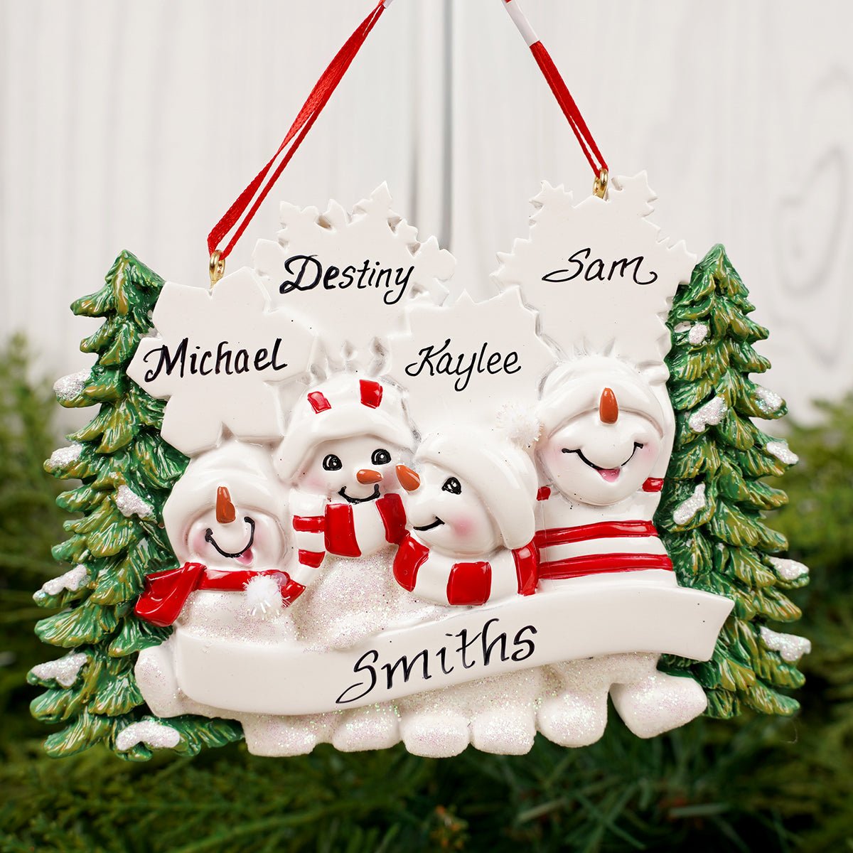 Snowman Family Of 4 With Snowflakes - Christmas Place