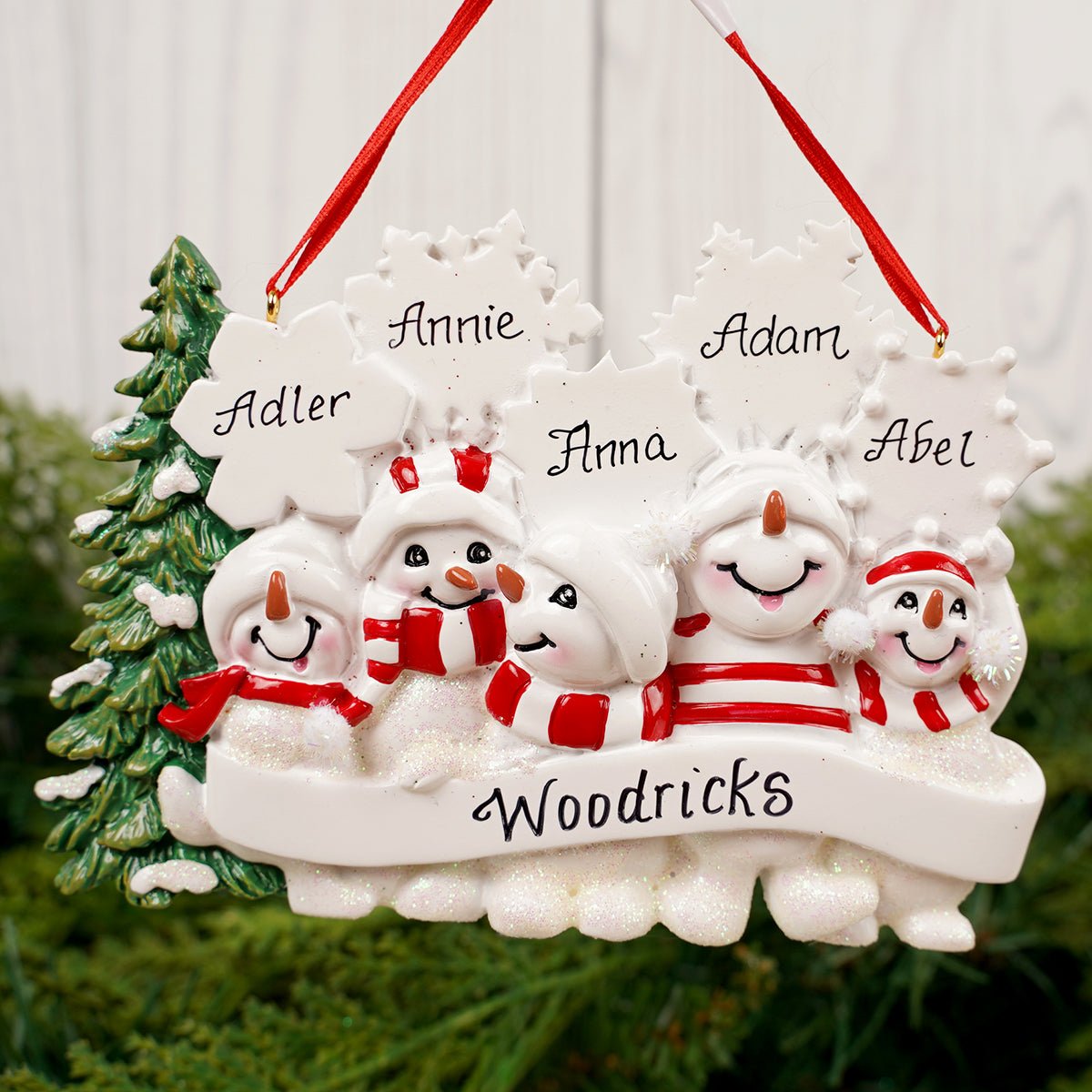 Snowman Family Of 5 With Snowflakes - Christmas Place
