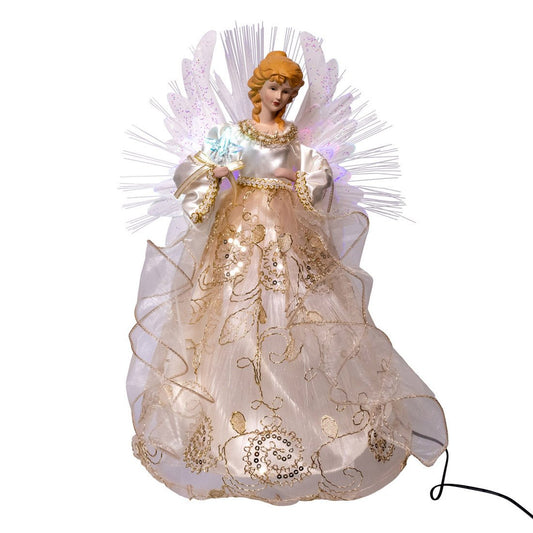 LED Ivory Gold Angel Tree Topper - Christmas Place