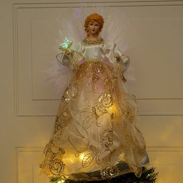LED Ivory Gold Angel Tree Topper - Christmas Place