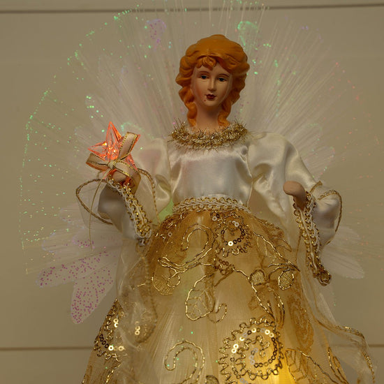LED Ivory Gold Angel Tree Topper - Christmas Place
