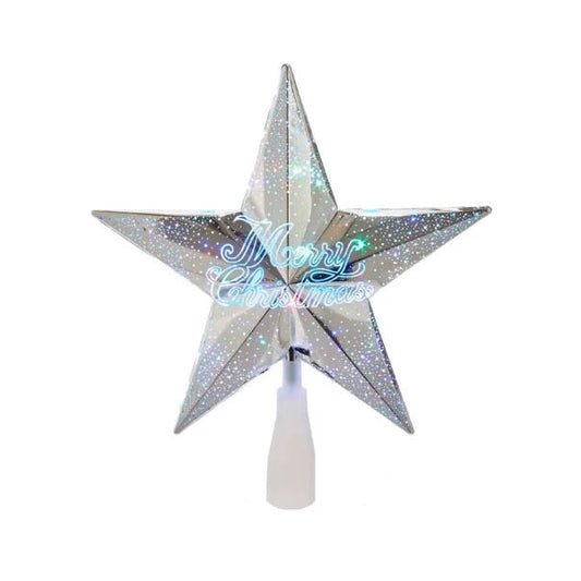 Merry Christmas Silver Star Tree Topper