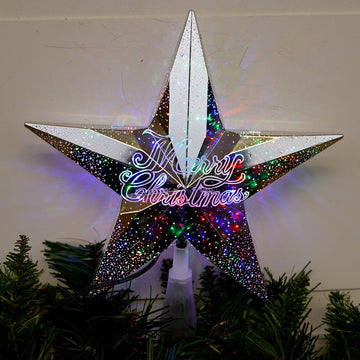 Merry Christmas Silver Star Tree Topper - Christmas Place