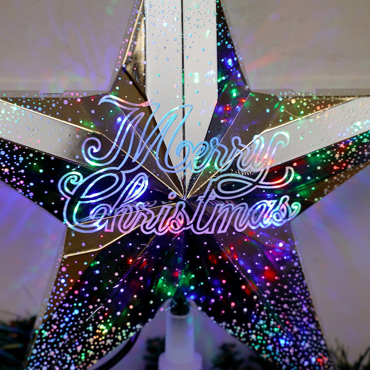Merry Christmas Silver Star Tree Topper - Christmas Place