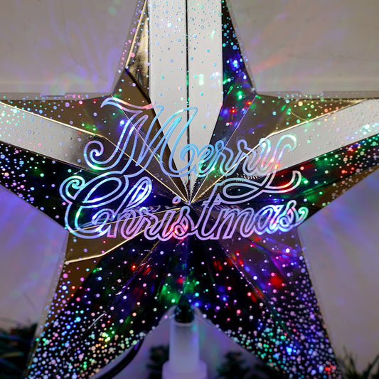 Merry Christmas Silver Star Tree Topper - Christmas Place