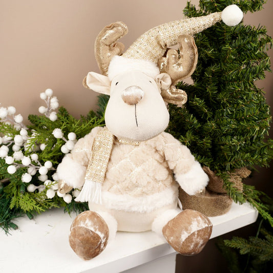 20Inch Tan White Sitting Moose - Christmas Place