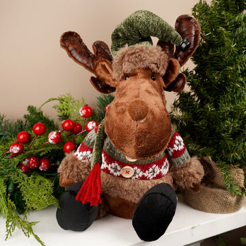 19.5Inch Sitting Moose With Green Hat