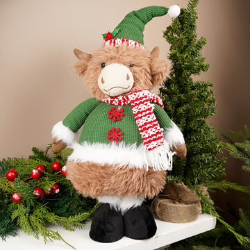 Green Standing Highland Cow With Scarf