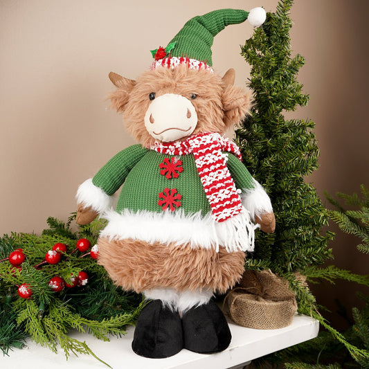 Green Standing Highland Cow With Scarf - Christmas Place