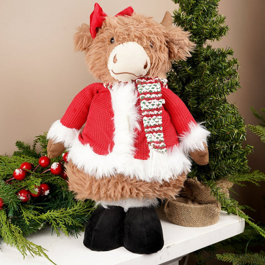 Red Standing Highland Cow With Scarf - Christmas Place
