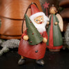 Red and Green Santa Claus fluffy white beard green Christmas Tree Wooden Santa and Angel Christmas Ornaments