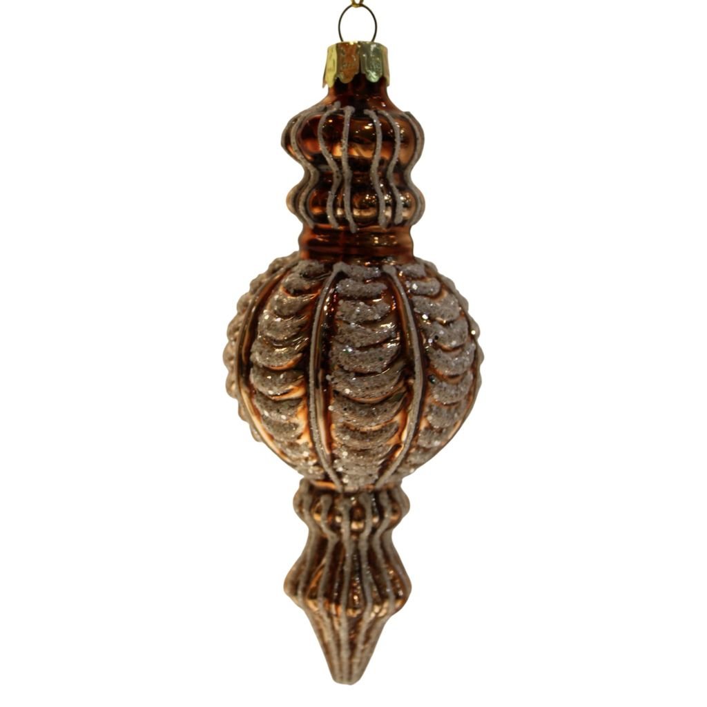 Glass Brown Cone Finial Ornament - Christmas Place
