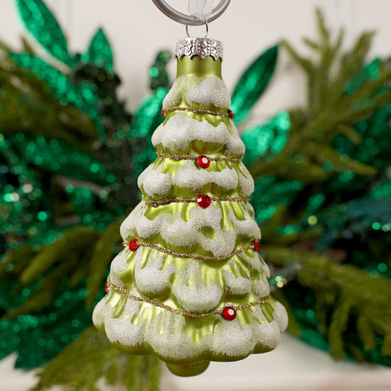 4.7IN GLASS GREEN TREE ORN - Christmas Place