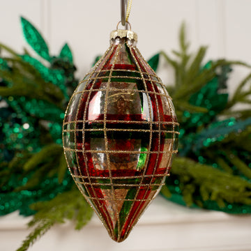5.5Inch Glass Double Point Red Green Plaid Ornament