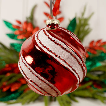 Glass Red White Ball Ornament