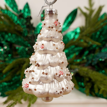4.7IN GLASS WHITE TREE ORN