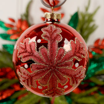 GLASS RED SNOWFLAKE ORN