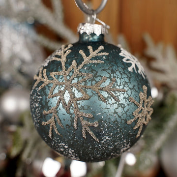 Glass Blue Ball With Snowflake Ornament - Christmas Place