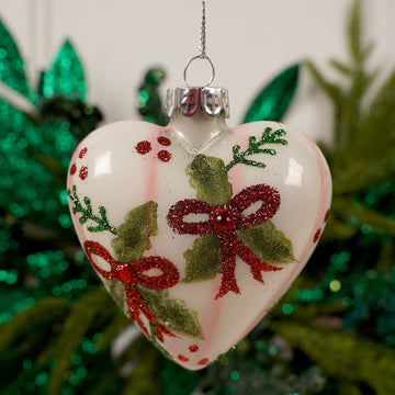 Glass Red And White Striped Heart With Bow - Christmas Place