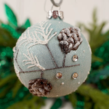 Glass Blue White Pinecone Ball Ornament