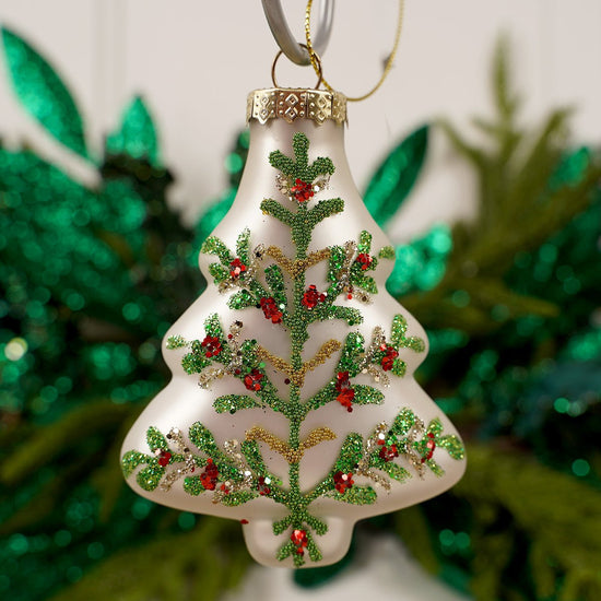 3.5Inch Glass Holly Jewel Tree Ornament - Christmas Place