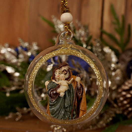 Glass Holy Family Ball Ornament - Christmas Place
