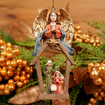 4.5IN HOLY FAMILY WITH ANGEL ORN - Christmas Place