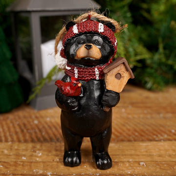 Red Scarf Bear With Birdhouse Ornament - Christmas Place