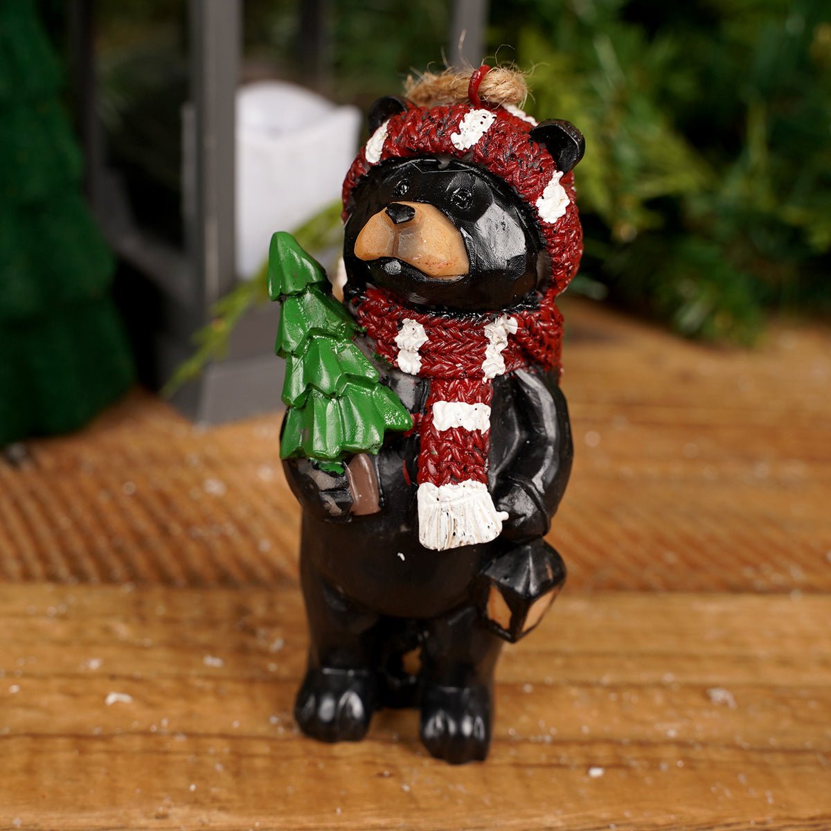 Red Scarf Bear With Tree Ornament - Christmas Place