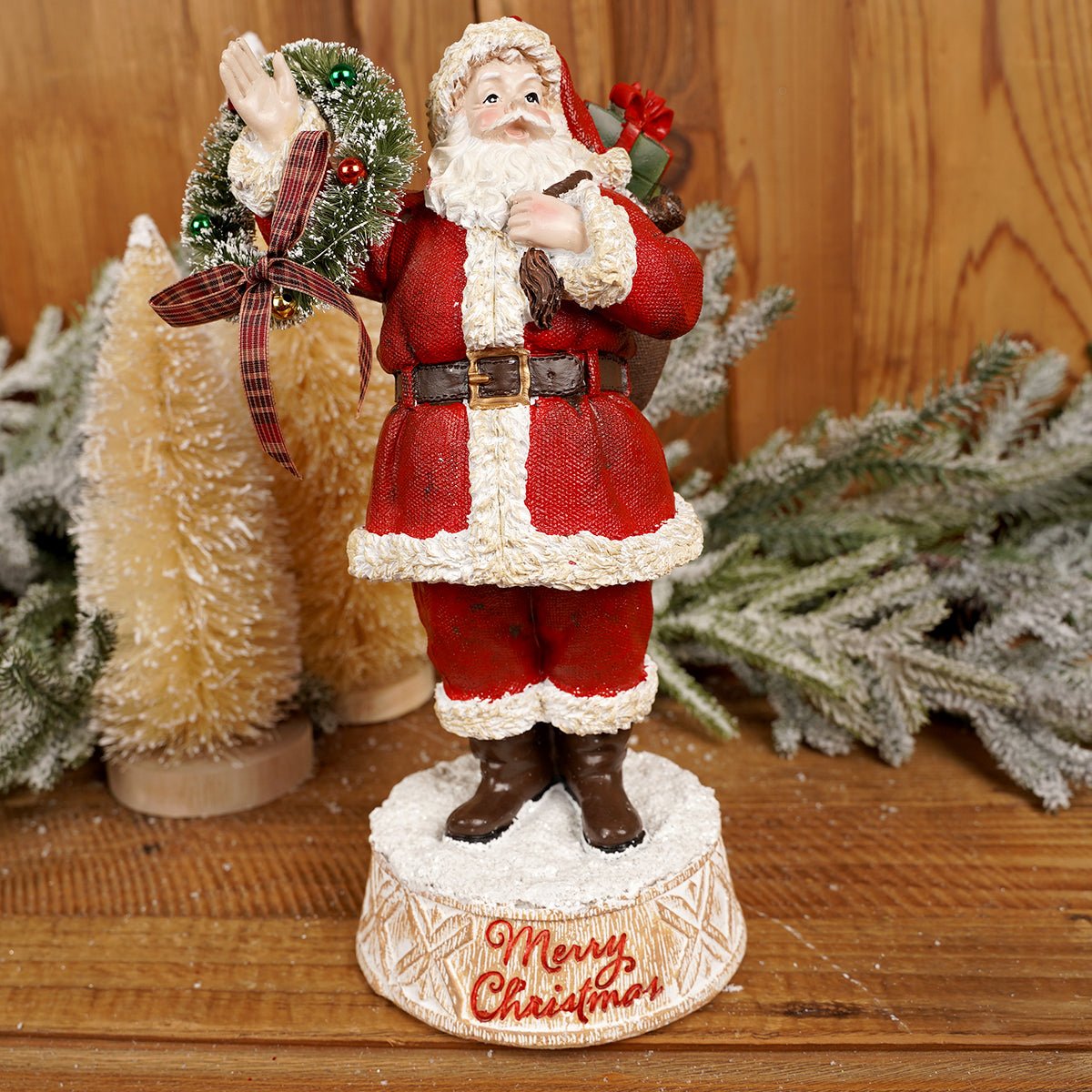 11Inch LED Santa With Wreath - Christmas Place