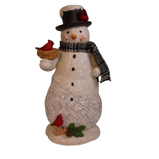 Black Top Hat Snowman With Cardinals - Christmas Place