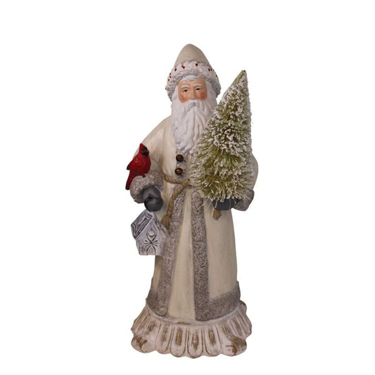 LED Silver White Santa With Cardinal - Christmas Place