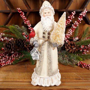 LED Silver White Santa With Cardinal - Christmas Place