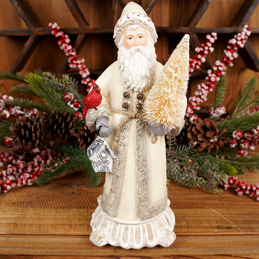 LED Silver White Santa With Cardinal