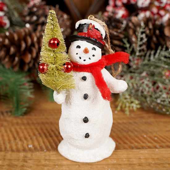 Red Scarf Snowman With Tree Ornament - Christmas Place