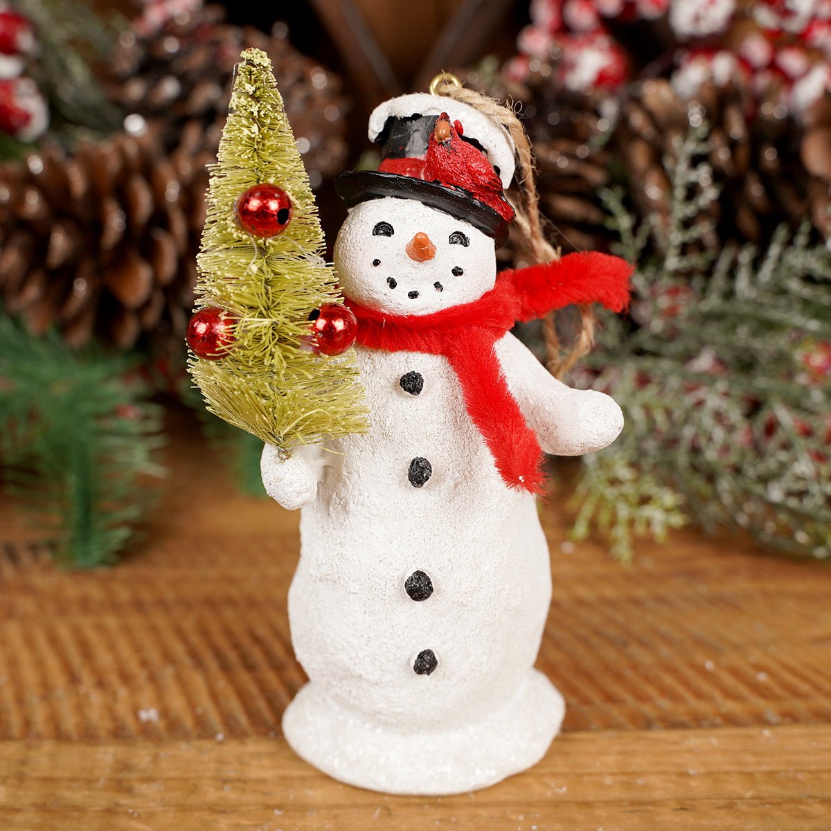 Red Scarf Snowman With Tree Ornament - Christmas Place