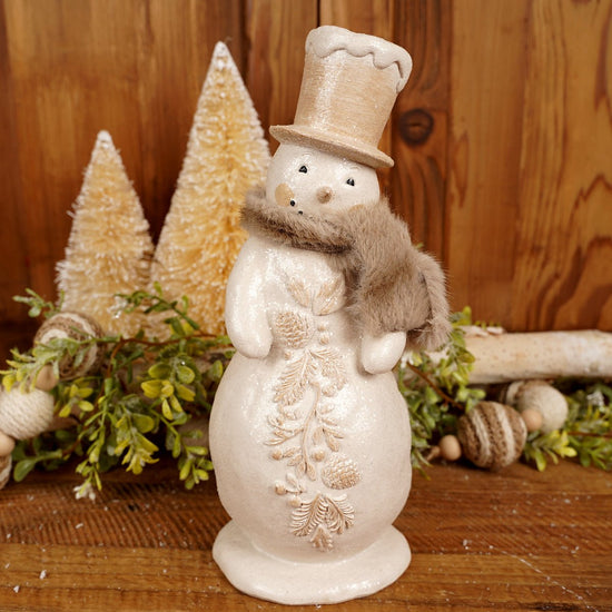 11Inch Tan Fur Scarf Snowman - Christmas Place