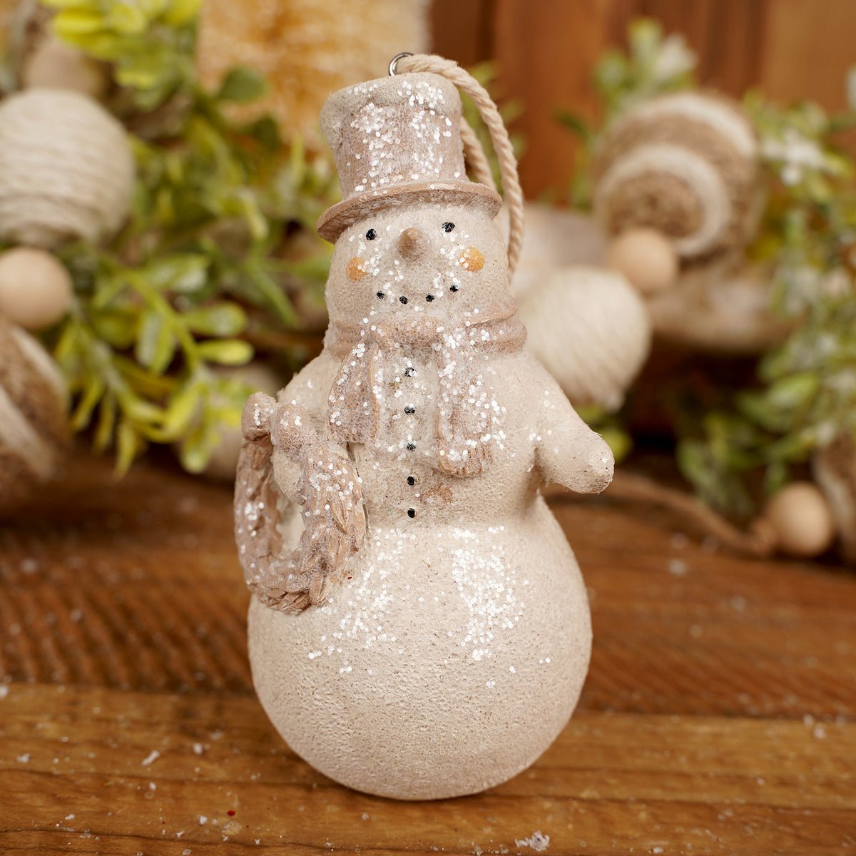 4Inch Natural Snowman Ornament - Christmas Place