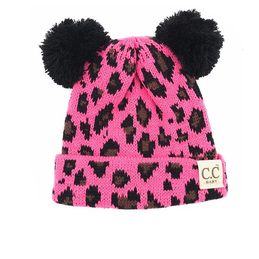 Baby Candy Pink Leopard Pom Beanie