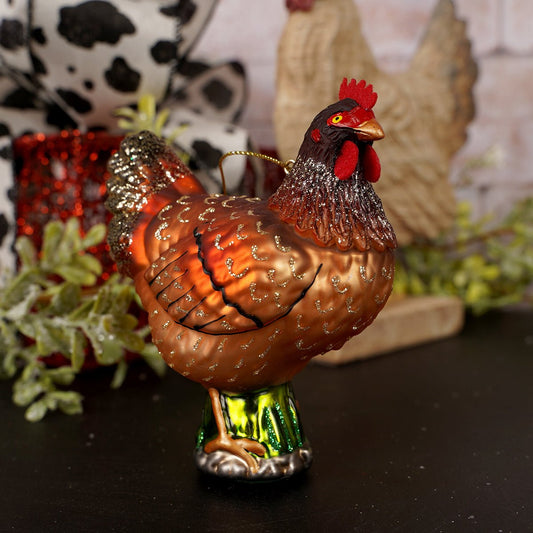 Glass Brown Chicken Christmas Ornament Christmas Place