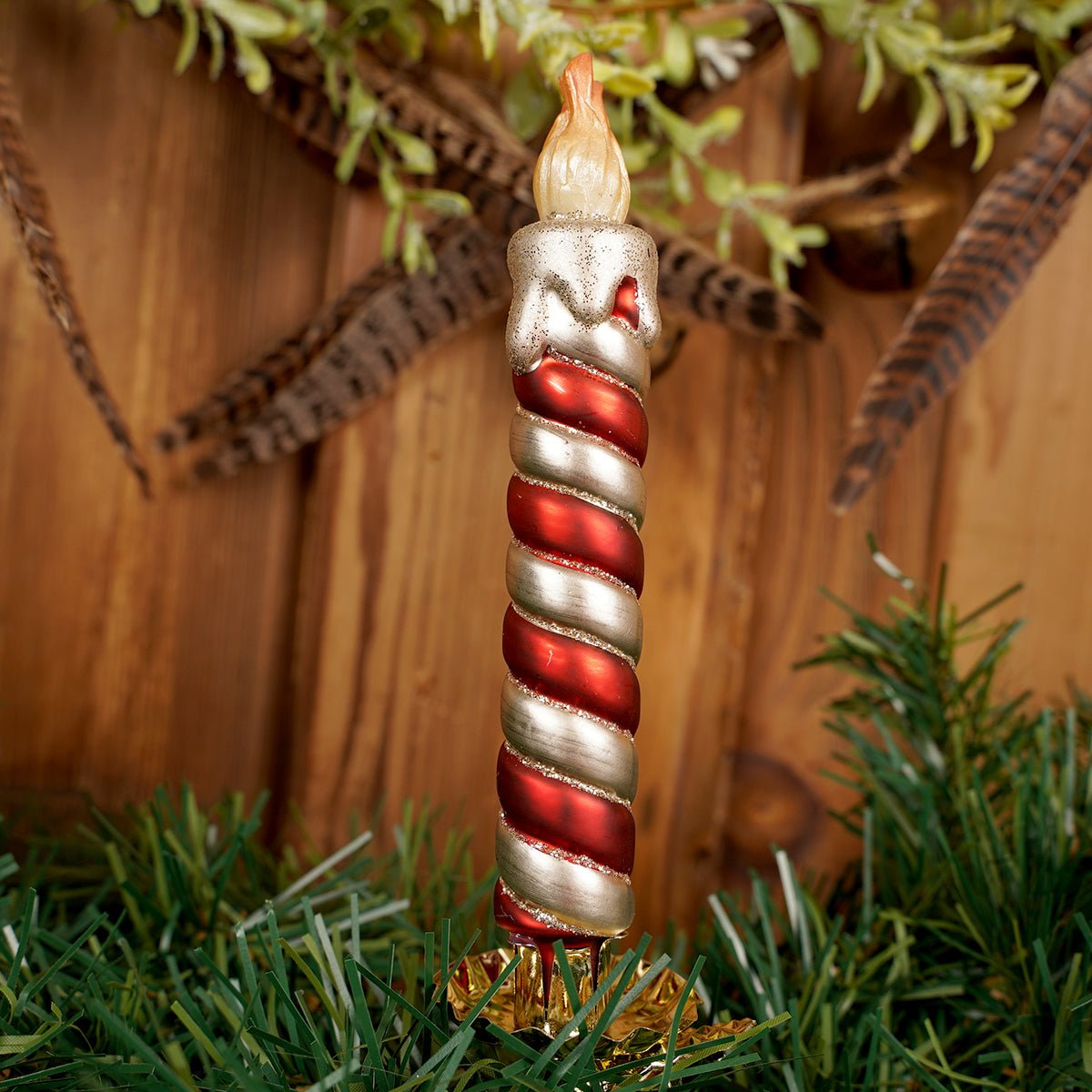 Red Gold Candle With Clip Ornament - Christmas Place