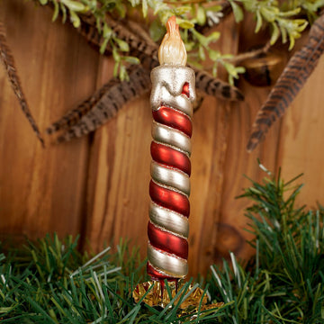 Red Gold Candle With Clip Ornament - Christmas Place