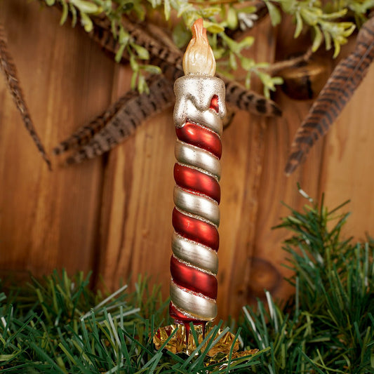 Red Gold Candle With Clip Ornament - Christmas Place