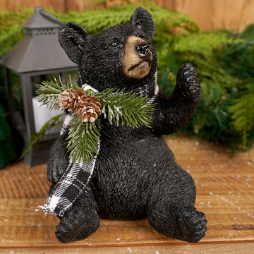 6.6Inch Bear With Pinecone On Scarf